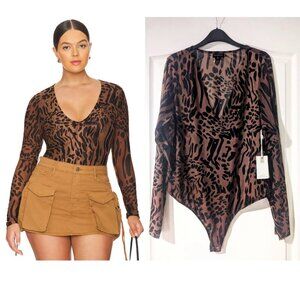 Good American | Mesh Bodysuit in Warped Leopard004